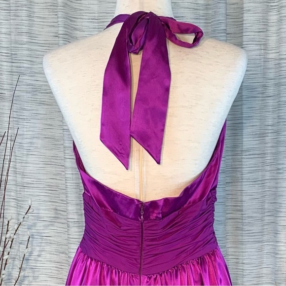 Adrianna Papell solid purple flowing halter evening party dress. - Picture 9 of 16